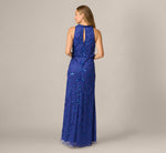 Baroque Scroll Sequin Beaded Blouson Gown In Ultra Blue 5