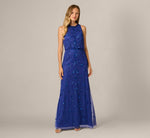 Baroque Scroll Sequin Beaded Blouson Gown In Ultra Blue 2