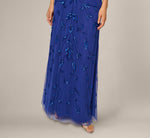 Baroque Scroll Sequin Beaded Blouson Gown In Ultra Blue 4