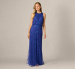 Baroque Scroll Sequin Beaded Blouson Gown In Ultra Blue 1