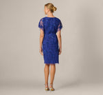 Flutter Sleeve Floral Beaded Surplice Cocktail Dress In Ultra Blue 5