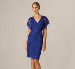 Flutter Sleeve Floral Beaded Surplice Cocktail Dress In Ultra Blue 2