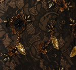 Flutter Sleeve Sequin Beaded Lace Ankle Length Dress In Black Gold 6