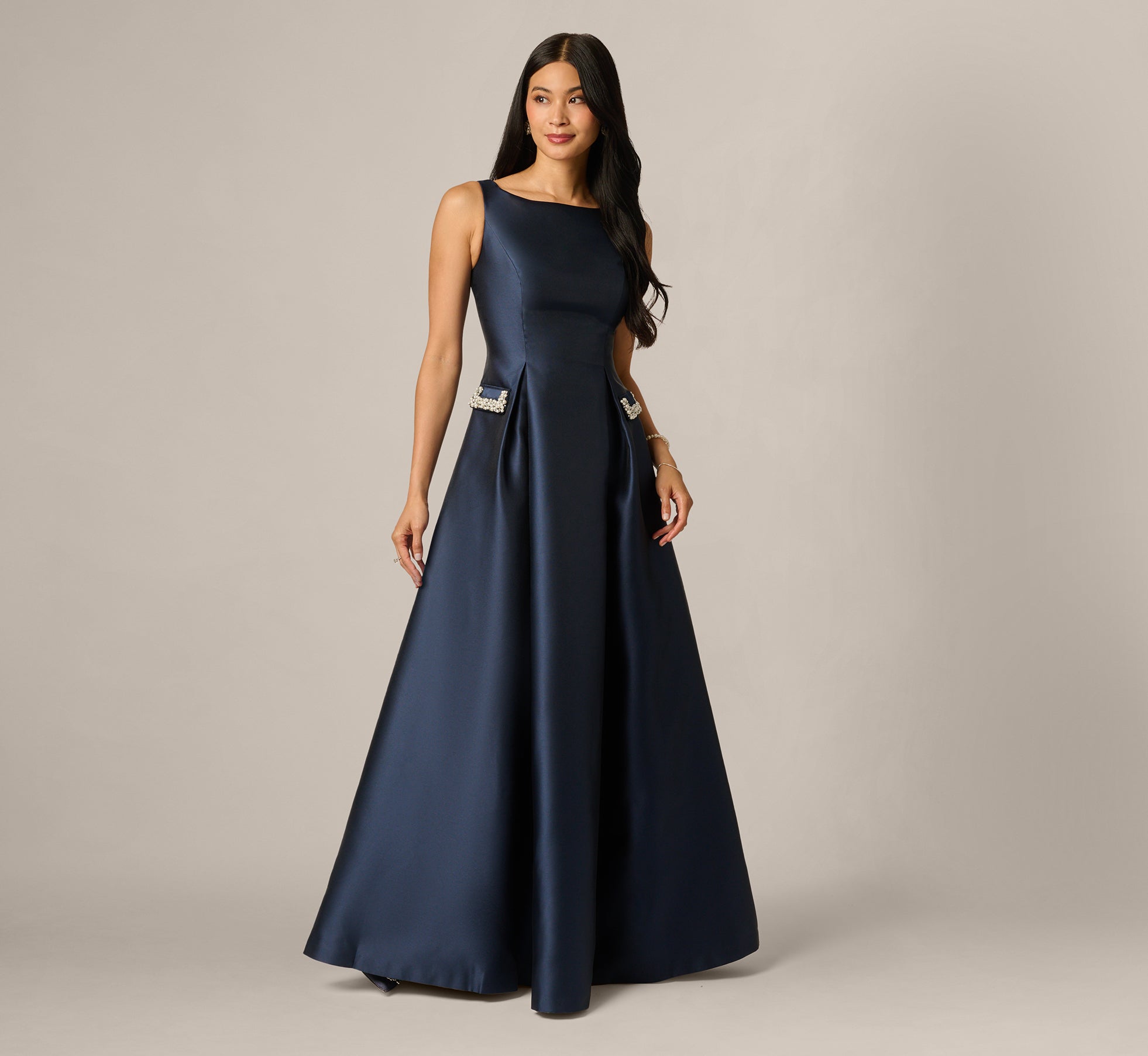 Pearly Beaded Pocket Mikado Ballgown In Midnight 1