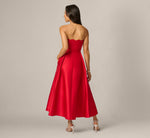 Petite Strapless Scalloped Fit And Flare Ankle Length Dress In Red 5