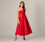 Petite Strapless Scalloped Fit And Flare Ankle Length Dress In Red 2