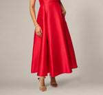 Petite Strapless Scalloped Fit And Flare Ankle Length Dress In Red 4