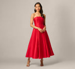 Petite Strapless Scalloped Fit And Flare Ankle Length Dress In Red 1