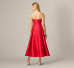 Strapless Scalloped Fit And Flare Ankle Length Dress In Red 5