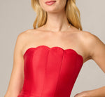Strapless Scalloped Fit And Flare Ankle Length Dress In Red 3
