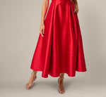 Strapless Scalloped Fit And Flare Ankle Length Dress In Red 4