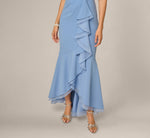 Surplice Organza Flounce High Low Gown In French Blue 4