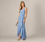 Surplice Organza Flounce High Low Gown In French Blue 1