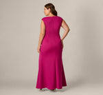 Plus Size Asymmetrical Extended Shoulder Mermaid Gown In Hot Orchid 5