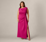 Plus Size Asymmetrical Extended Shoulder Mermaid Gown In Hot Orchid 2