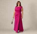 Plus Size Asymmetrical Extended Shoulder Mermaid Gown In Hot Orchid 1