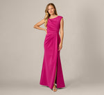 Asymmetrical Extended Shoulder Mermaid Gown In Hot Orchid 2