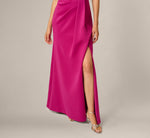 Asymmetrical Extended Shoulder Mermaid Gown In Hot Orchid 4