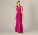 Asymmetrical Extended Shoulder Mermaid Gown In Hot Orchid 1