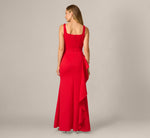 Square Neck Draped Flounce Stretch Gown In Super Red 5