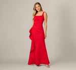 Square Neck Draped Flounce Stretch Gown In Super Red 2