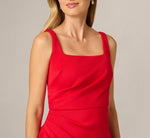 Square Neck Draped Flounce Stretch Gown In Super Red 3