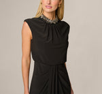 Extended Shoulder Pearly Collar Draped Stretch Jersey Gown In Black 3