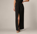 Extended Shoulder Pearly Collar Draped Stretch Jersey Gown In Black 4
