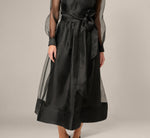 Long Sleeve Organza Collared Ankle Length Midi Dress In Black 4