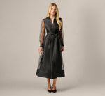 Long Sleeve Organza Collared Ankle Length Midi Dress In Black 1