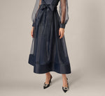 Long Sleeve Organza Collared Ankle Length Midi Dress In Midnight 4