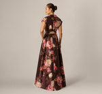 Short Sleeve Rose Floral Ballgown In Brown Multi 5