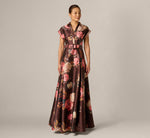 Short Sleeve Rose Floral Ballgown In Brown Multi 2