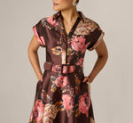 Short Sleeve Rose Floral Ballgown In Brown Multi 3