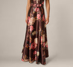 Short Sleeve Rose Floral Ballgown In Brown Multi 4