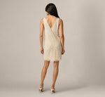 Floral Lattice Beaded Bow Trim Shift Dress In Ivory Pearl 5