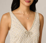Floral Lattice Beaded Bow Trim Shift Dress In Ivory Pearl 3