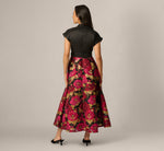 Petite Cap Sleeve Taffeta Floral Jacquard Combo Dress In Black Pink Multi 5