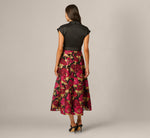 Cap Sleeve Taffeta Floral Jacquard Combo Dress In Black Pink Multi 5