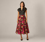 Cap Sleeve Taffeta Floral Jacquard Combo Dress In Black Pink Multi 2