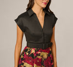 Cap Sleeve Taffeta Floral Jacquard Combo Dress In Black Pink Multi 3