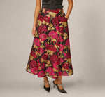 Cap Sleeve Taffeta Floral Jacquard Combo Dress In Black Pink Multi 4