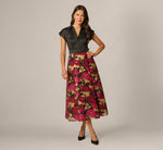 Cap Sleeve Taffeta Floral Jacquard Combo Dress In Black Pink Multi 1