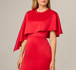 Satin Beaded Collar Asymmetrical Cape Gown In Red 3