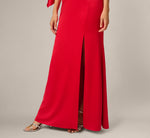 Satin Beaded Collar Asymmetrical Cape Gown In Red 4
