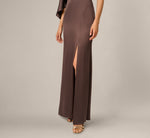 Satin Beaded Collar Asymmetrical Cape Gown In Dark Brown 4