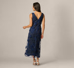 Petite Beaded Floral Soutache Embroidery Ankle Length Dress In Navy 5