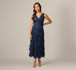 Petite Beaded Floral Soutache Embroidery Ankle Length Dress In Navy 2