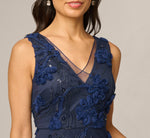 Petite Beaded Floral Soutache Embroidery Ankle Length Dress In Navy 3