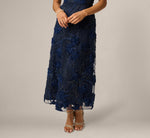 Petite Beaded Floral Soutache Embroidery Ankle Length Dress In Navy 4